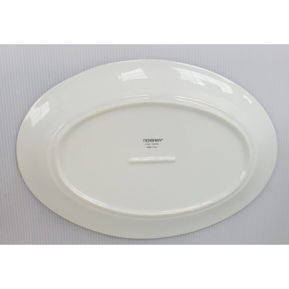 Vintage Tienshan Oval Platter Fine China Poinsettia & Ribbon Christmas 14" Plate - Picture 5 of 8